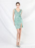 V-neck Sleeveless Sequins Beading Short Dress