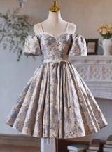 Sexy Silver Print Spaghetti Straps Homecoming Dress