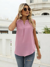 Solid Color Shirt Loose V-neck Sleeveless Top