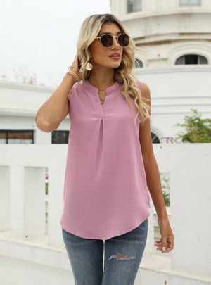 Solid Color Shirt Loose V-neck Sleeveless Top