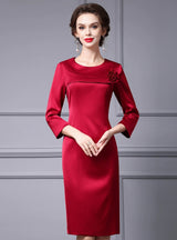 Red 3/4 Sleeve Mother Of The Bride Dress