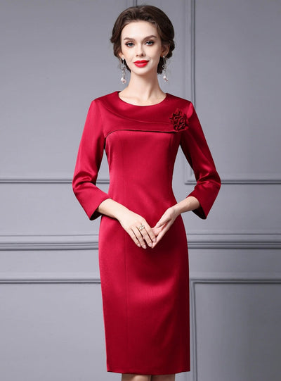 Red 3/4 Sleeve Mother Of The Bride Dress