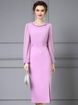 Pink Purple Long Sleeve Mother Of The Bride Dress