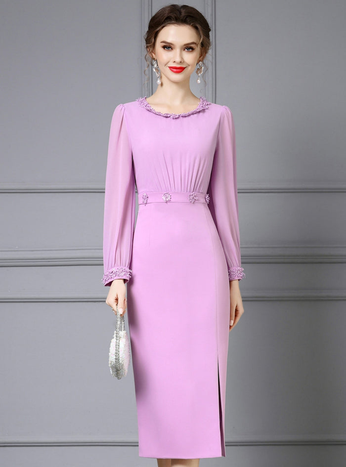 Pink Purple Long Sleeve Mother Of The Bride Dress