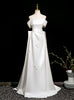 White Satin Pleats Bow Wedding Dress