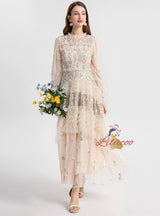 Heavy-duty Gauze Embroidered Layered Dress