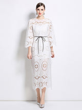 Retro Round Neck Embroidered Dress