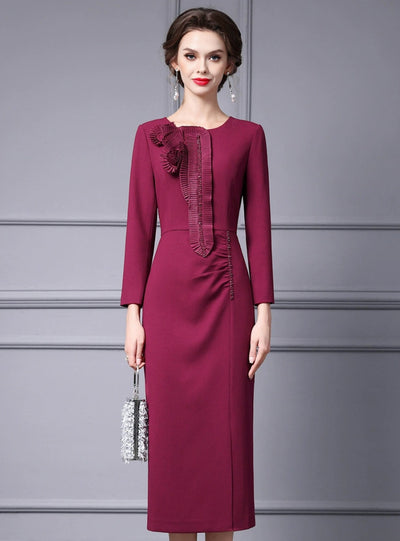 Green Long Sleeve Pleats Split Mother Of The Bride Dress