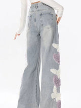 Embroidered Loose Casual Wide-leg Jeans