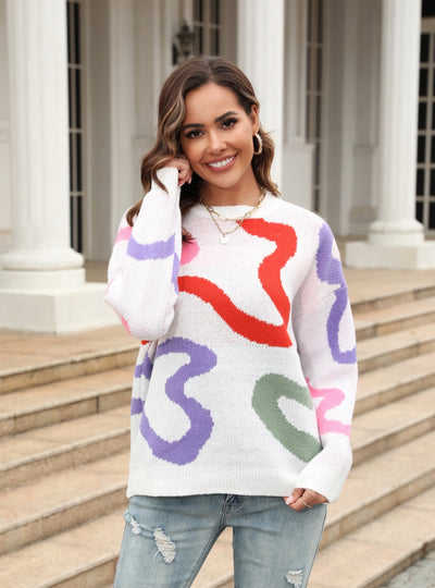 Round Neck Geometry Loose Sweater