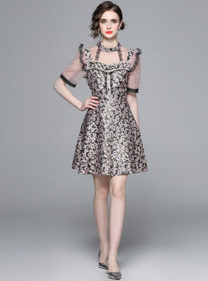 Three-dimensional Slim Waist Jacquard Dress