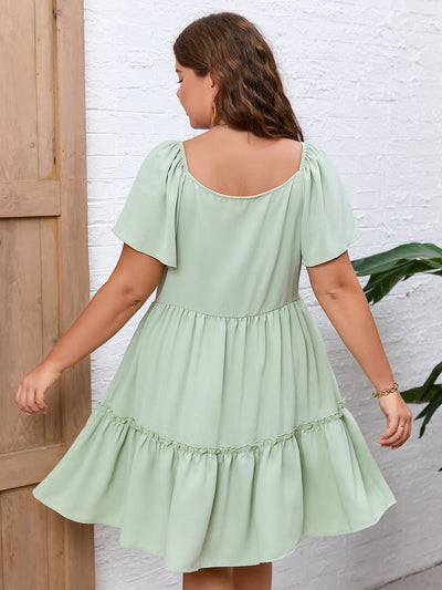 V-neck Big Swing Lotus Leaf Short-sleeved Dress