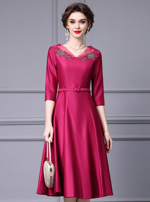 Fuchsia Satin Beading Mother Of The Bride Dress