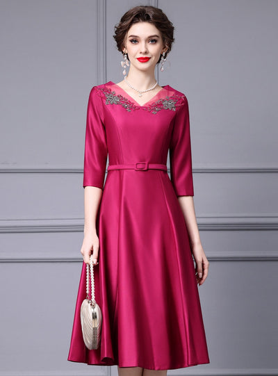 Fuchsia Satin Beading Mother Of The Bride Dress