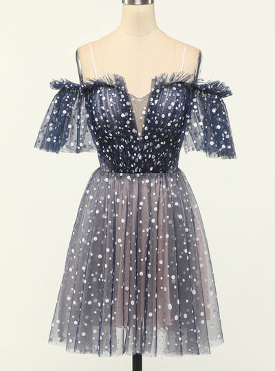 Tulle Wave Point Spaghetti Straps Homecoming Dress