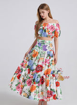 Off the Shoulder Puff Sleeve Top+Slim Skirt Two-piece