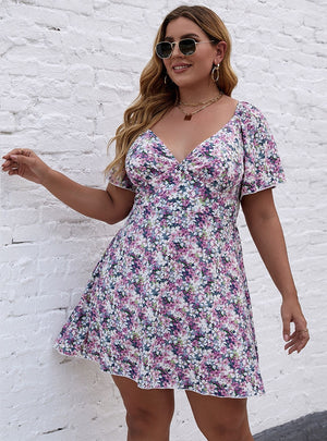 Sexy V-neck Short Sleeve Printed Dress