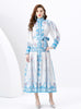 Palace Single-breasted Lantern Sleeve Printed Dress