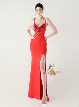 Mermaid Spaghetti Straps Appliques Prom Dress