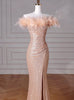 Champagne Mermaid Sequins Feather Prom Dress