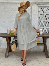 Casual Round Neck Loose Solid Color Dress