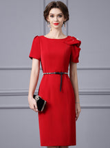 Red Short Sleeve Pearls Mother Of The Bride Dress