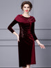Burgundy Velvet Long Sleeve Mother Of The Bride Dress