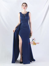 Sleeve Pleats Split Prom Dress