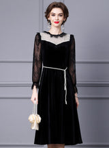 Black Velvet Lace Long Sleeve Mother Of The Bride Dress