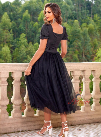 Short Sleeve Square Neck Party Dress