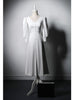 White V-neck Button Wedding Dress