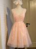 Orange Tulle Appliques V-neck Homecoming Dress