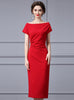 Red Sheath Pleats Mother Of the Brides Dress