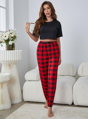 Short-sleeved Plaid Home Suit