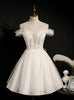 White Tulle Spaghetti Straps Pearls Homecoming Dress