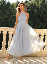 Fashion Solid Color Backless Evening Dress