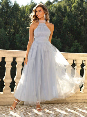 Fashion Solid Color Backless Evening Dress