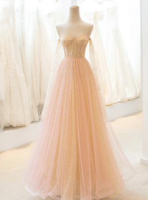 Champagne Tulle Sequins Prom Dress