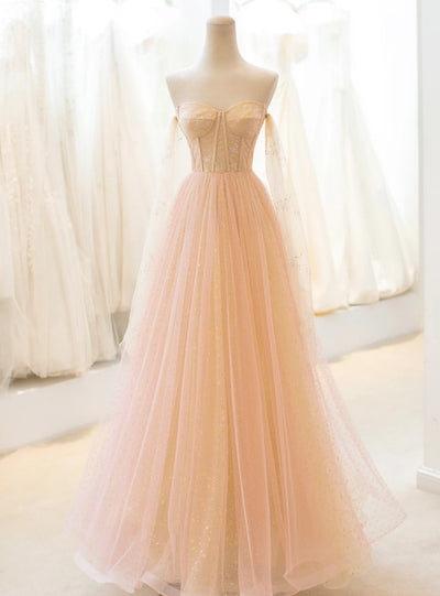 Champagne Tulle Sequins Prom Dress