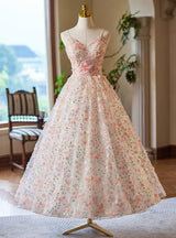 Champagne Tulle Sequins Spaghetti Straps Prom Dress