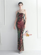 Mermaid Sequins One Shoulder Beading Prom Dress