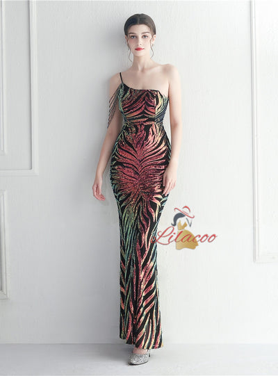 Mermaid Sequins One Shoulder Beading Prom Dress