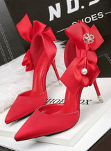 Pearl Pointed Satin Bow Sandals