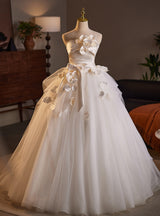 Ivory White 3D Flower Wedding Dress