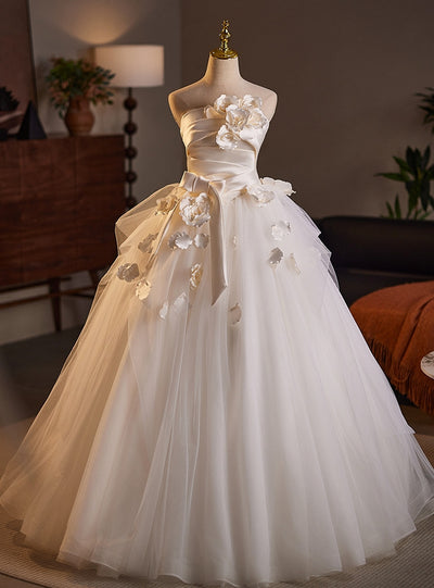 Ivory White 3D Flower Wedding Dress