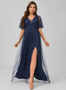Navy Blue Tulle V-neck Prom Dress