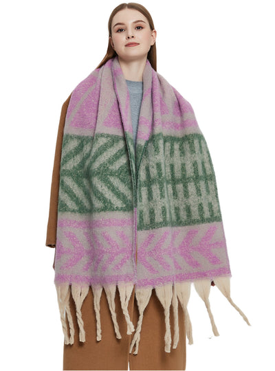 Women Thick Fringed Leaf Scarf