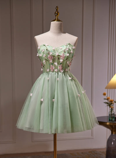 Green Tulle Beading Homecoming Dress