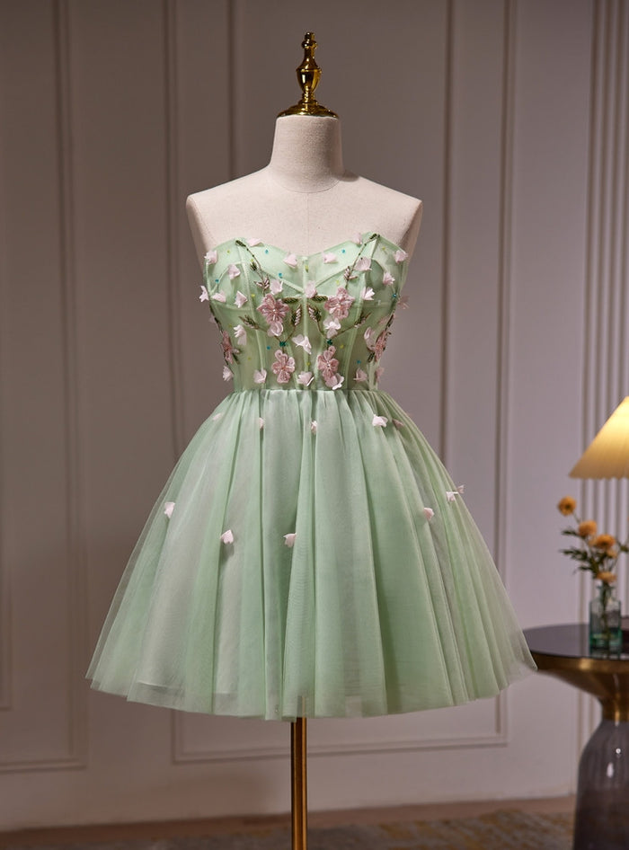 Green Tulle Beading Homecoming Dress