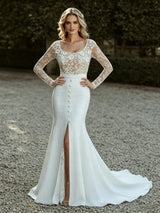 White Mermaid Long Sleeve Lace Wedding Dress